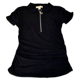 Michael Kors Women's Black Quarter Zip Polo Top Ruched Cotton Blend Size S